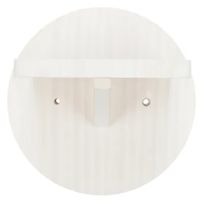 Piattaforma rotonda in legno con supporto da parete e due fori per il fissaggio.