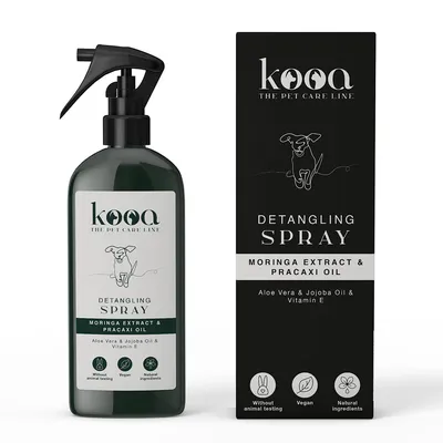 kooa Detangling Spray mit Moringa-Extrakt und Pracaxi-Öl. Enthält Aloe Vera, Jojoba-Öl und Vitamin E. Ohne Tierversuche, vegan, natürliche Inhaltsstoffe.
