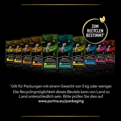 Purina Pro Plan Veterinary Diets. Zum Recyceln bestimmt für Packungen bis 5 kg. Recyclingmöglichkeiten variieren je nach Land. Details unter www.purina.eu/packaging.