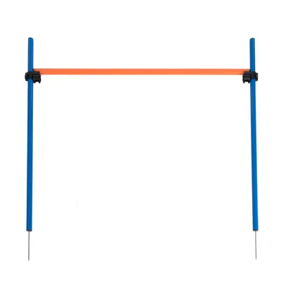 Agility-Hürde mit zwei blauen Stangen und einer orangefarbenen Querstange, geeignet für Trainingszwecke.