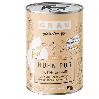 GRAU Huhn Pur Adult, 70% podíl masa, s přírodními ingrediencemi, bez obilovin a přidaného cukru. Vhodné pro BARF, monoprotein. Pro vašeho psa.
