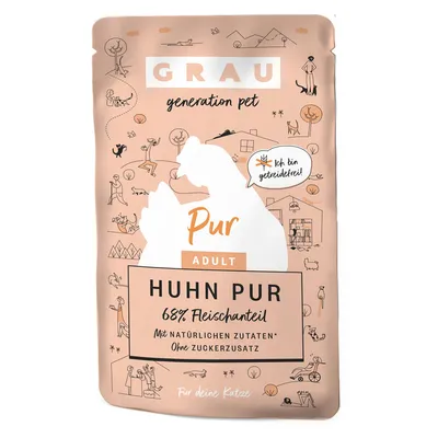 GRAU Huhn Pur Adult, 68% Fleischanteil, mit natürlichen Zutaten, ohne Zuckerzusatz, getreidefrei. Für deine Katze.