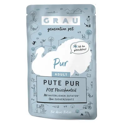 GRAU Pute Pur Adult, 70% Fleischanteil, mit natürlichen Zutaten, ohne Zuckerzusatz, getreidefrei. Für deine Katze.