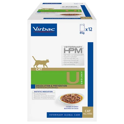 Virbac Veterinary HPM Urology Cat. Hrană dietetică pentru dizolvarea și prevenirea cristalelor de struvit și oxalat. Pachet cu 12 x 85g plicuri, bucăți în sos. Virbac Veterinary HPM Urology Cat. Hrană dietetică pentru dizolvarea și prevenirea cristalelor de struvit și oxalat. Pachet cu 12 x 85g plicuri, bucăți în sos.