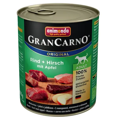 Animonda GranCarno Original Adult говядина и олень с яблоком, 100% свежие ингредиенты, без зерна, без глютена, Made in Germany.