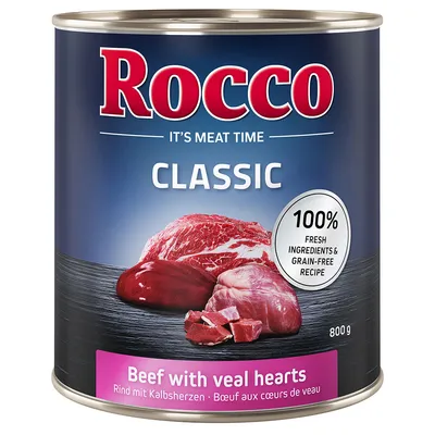 Rocco Classic Rind mit Kalbsherzen, 800g Dose. 100% frische Zutaten und getreidefreie Rezeptur.