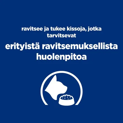 ravitsee ja tukee kissoja, jotka tarvitsevat erityistä ravitsemuksellista huolenpitoa