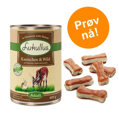 Lukullus prøvepakke 6 x 400 g/800 g + 12 x 5 cm tyggebein