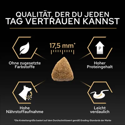 Krokettengröße 17,5 mm, ohne zugesetzte Farbstoffe, hoher Proteingehalt, hohe Nährstoffaufnahme, leicht verdaulich. Qualität, der du jeden Tag vertrauen kannst. Krokettengröße 17,5 mm, ohne zugesetzte Farbstoffe, hoher Proteingehalt, hohe Nährstoffaufnahme, leicht verdaulich. Qualität, der du jeden Tag vertrauen kannst.