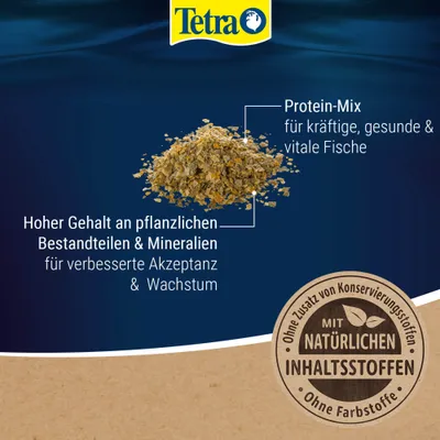 Tetra Protein-Mix für kräftige, gesunde und vitale Fische. Hoher Gehalt an pflanzlichen Bestandteilen und Mineralien für verbesserte Akzeptanz und Wachstum. Mit natürlichen Inhaltsstoffen. Tetra Protein-Mix für kräftige, gesunde und vitale Fische. Hoher Gehalt an pflanzlichen Bestandteilen und Mineralien für verbesserte Akzeptanz und Wachstum. Mit natürlichen Inhaltsstoffen.