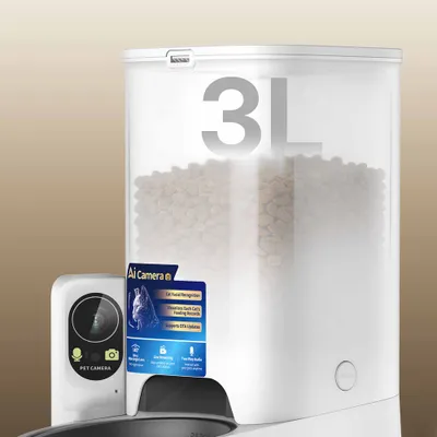 Futterautomat mit 3L Fassungsvermögen, integrierter AI-Kamera und Funktionen wie Gesichtserkennung, Fütterungsprotokoll, Live-Streaming und Zwei-Wege-Audio. Futterautomat mit 3L Fassungsvermögen, integrierter AI-Kamera und Funktionen wie Gesichtserkennung, Fütterungsprotokoll, Live-Streaming und Zwei-Wege-Audio.