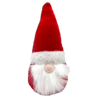 Giocattolo per animali a forma di gnomo natalizio con cappello rosso, barba bianca e naso rosa, realizzato in tessuto peluche.