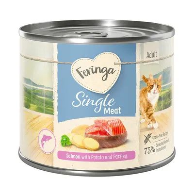 Feringa Single Meat Adult, Lachs mit Kartoffel und Petersilie. Getreidefreie Rezeptur, 75% ausgewählte tierische Zutaten.