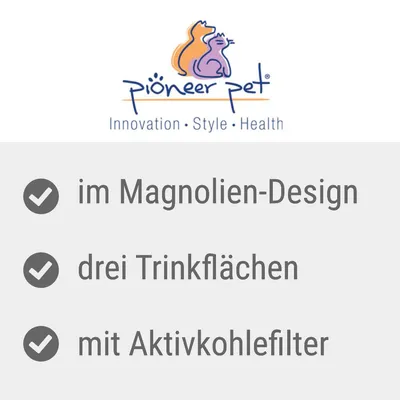 Pioneer Pet. Inovácia, štýl, zdravie. V magnóliovom dizajne, tri pitné plochy, s aktívnym uhlíkovým filtrom.