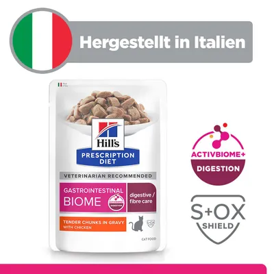Hill's Prescription Diet Gastrointestinal Biome mit Huhn, hergestellt in Italien. ActivBiome+ Digestion, S+OX Shield, digestive/fibre care. Hill's Prescription Diet Gastrointestinal Biome mit Huhn, hergestellt in Italien. ActivBiome+ Digestion, S+OX Shield, digestive/fibre care.