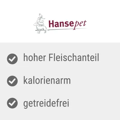Hansepets; hoher Fleischanteil, kalorienarm, getreidefrei (besedilo v nemščini)