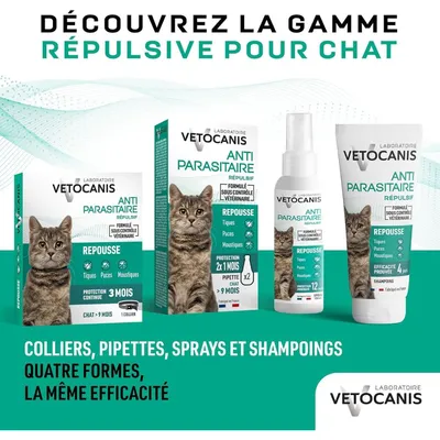 Shampooing répulsif contre les puces et les tiques Vetocanis pour chat Shampooing répulsif contre les puces et les tiques Vetocanis pour chat