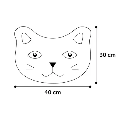 Kaavion kissanmuotoinen pinta, mitat: leveys 40 cm, korkeus 30 cm.