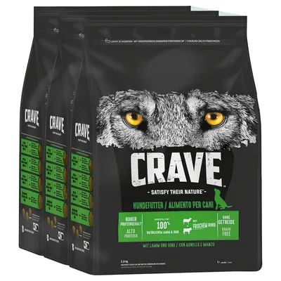 Crave Hundefutter mit hohem Proteingehalt, hergestellt mit 100% natürlichem Lamm und Rind, ohne Getreide. Packung mit frischem Rind, 2,8kg.