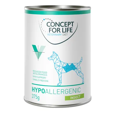Lattina Concept for Life Veterinary Diet Hypoallergenic Insect 375g, testo visibile: reduced food intolerances, skin support, single protein.