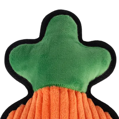 Lelu vihreästä ja oranssista kankaasta, musta reuna, sopii lemmikeille.