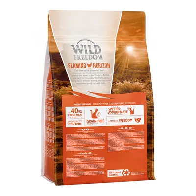 Wild Freedom Flaming Horizon cat food, 40% fresh meat, grain-free, species-appropriate recipe, recyclable material. High-quality protein for natural instincts.