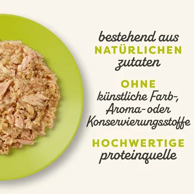 Bestehend aus natürlichen Zutaten, ohne künstliche Farb-, Aroma- oder Konservierungsstoffe. Hochwertige Proteinquelle.