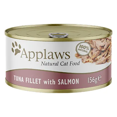 Konzerva Applaws Natural Cat Food, 100% natural, TUNA FILLET with SALMON, 156g. Text v angličtině.