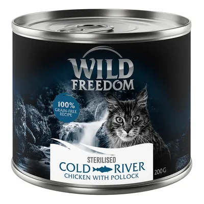 Wild Freedom Sterilised Cold River, 100% graanvrij recept, kip met koolvis, 200g blik.