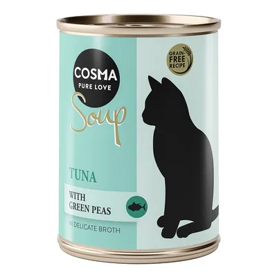 Cosma Soup Pure Love, tonnikala ja vihreät herneet hienossa liemessä, viljaton resepti.