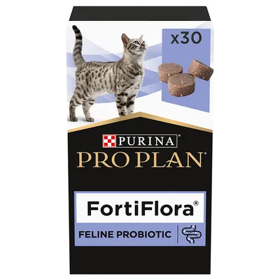 Purina Pro Plan FortiFlora Feline Probiotic, opakowanie 30 sztuk. Karma uzupełniająca dla kotów wspierająca zdrowie jelit.
