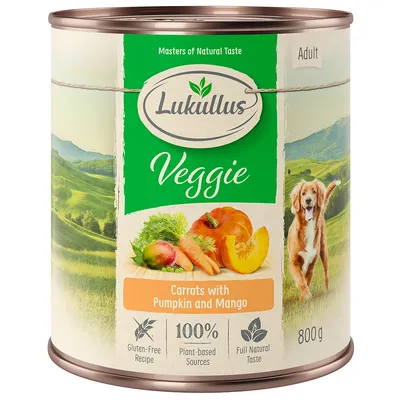 Lukullus Veggie Adult, Karotten mit Kürbis und Mango, glutenfreie Rezeptur, 100% pflanzliche Zutaten, voller natürlicher Geschmack, 800g Dose.