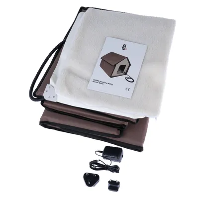 TTACK Heating Kitty Home Bag, brown with white cover, includes power supply and adapter. CE certified.