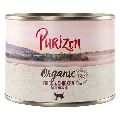 Purizon Organic Duck & Chicken med zucchini, 13 % högkvalitativt protein, 75 % kött och inälvor. Våtfoder för katter.