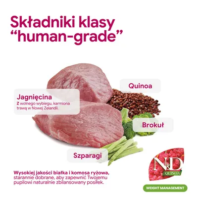 Składniki w jakości Human-Grade: mięso jagnięce z wolnego wybiegu, komosa ryżowa, brokuły, szparagi. Wysokiej jakości białko i komosa ryżowa dla naturalnie zbilansowanego posiłku.