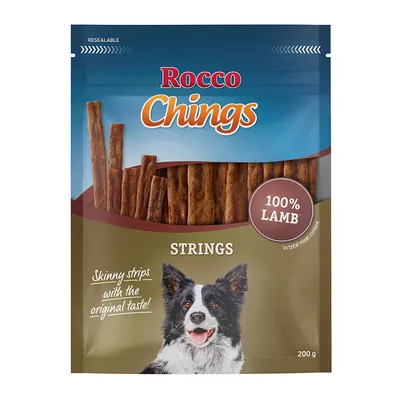 Rocco Chings Strings, 100% janjetina, tanke trake s originalnim okusom, ponovno zatvorivo pakiranje, 200 g.