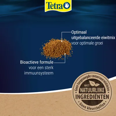 Tetra. Bioactieve formule voor een sterk immuunsysteem, optimaal uitgebalanceerde eiwitmix voor optimale groei, met natuurlijke ingrediënten, zonder toegevoegde conserveermiddelen en kleurstoffen. Tetra. Bioactieve formule voor een sterk immuunsysteem, optimaal uitgebalanceerde eiwitmix voor optimale groei, met natuurlijke ingrediënten, zonder toegevoegde conserveermiddelen en kleurstoffen.