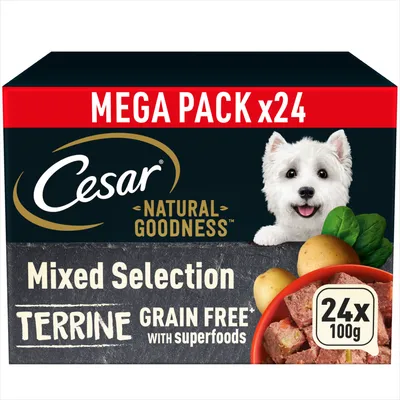 Cesar Natural Goodness Mixed Selection Terrine, grain free with superfoods, mega pack of 24 trays, each 100g