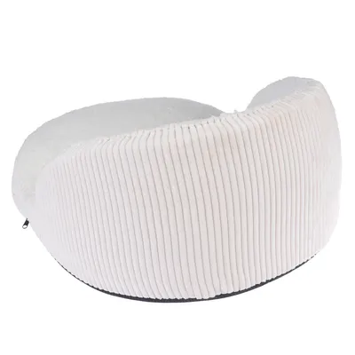 Panier pour animal en tissu côtelé beige, intérieur doux blanc, forme arrondie avec rebords hauts et base noire antidérapante visible.