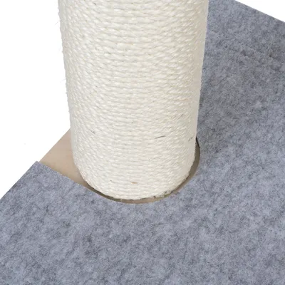 Scratching post made of light sisal with grey felt base.