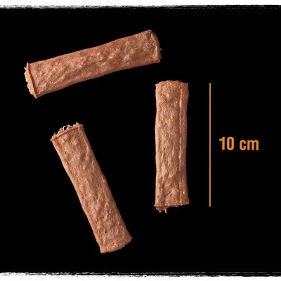 Three stick-shaped treats shown with a measurement indicating each is 10 cm long.