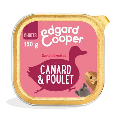 Edgard Cooper nourriture humide pour chiots, 150 g, sans céréales, avec canard et poulet.