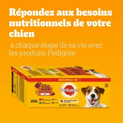 Répondez aux besoins nutritionnels de votre chien à chaque étape de sa vie avec les produits Pedigree. MEGAPACK 40, Pedigree, mit natürlichen Zutaten.