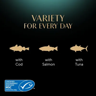 Variety for every day with cod, salmon and tuna. Certified sustainable seafood MSC.