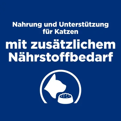 Nahrung und Unterstützung für Katzen mit zusätzlichem Nährstoffbedarf.