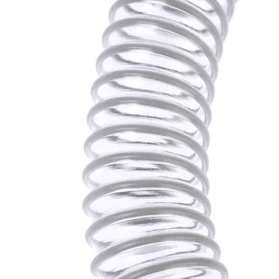 Close-up of a transparent plastic spiral with white wrapping.
