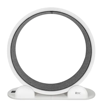 Modern Living Laufband für Haustiere, rundes Design mit weissem Rahmen und grauer Lauffläche.