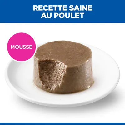 Mousse sur assiette, avec texte : « Recette saine au poulet » et « Mousse ». Description du produit pour une mousse saine au poulet. Mousse sur assiette, avec texte : « Recette saine au poulet » et « Mousse ». Description du produit pour une mousse saine au poulet.
