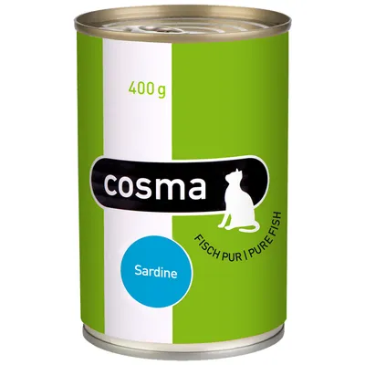Konzerva cosma Sardine, 400 g. Text na obale: FISCH PUR | PURE FISH, Sardine.