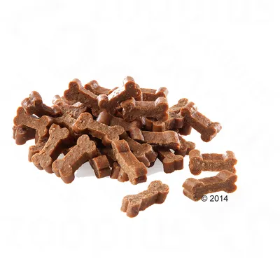 Friandises pour chien en forme d’os, couleur marron, présentées en vrac sans emballage visible. Aucun texte ou marque n’apparaît sur l’image.